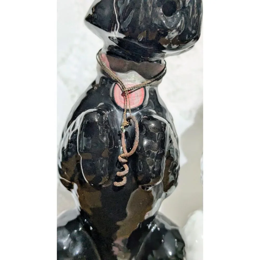 Vintage Garnier France Poodle Decanters Pair Black White Mid Century Barware
